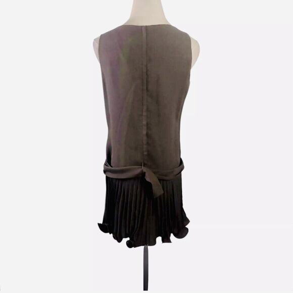 Vtg 70s Dress Brown Drop Waist Pleated Skirt Belted Retro Flapper Go Go - Picture 9 of 9